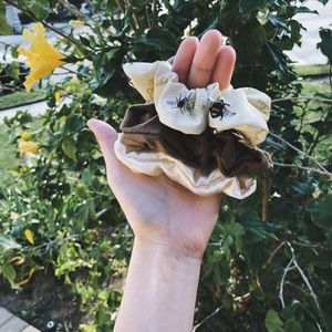 handmade bee faux suede hair scrunchie set